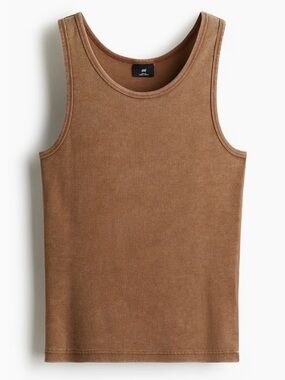 Mens H&M Slim-Fit Ribbed Heavyweight Tank Top - Washed Dark Beige Size Large